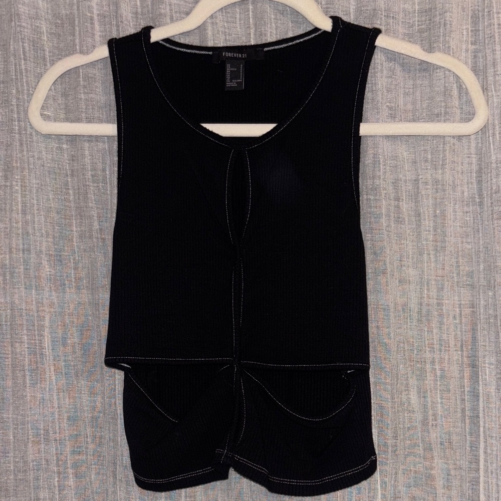 Forever 21 Black Knit Tank with White Accents